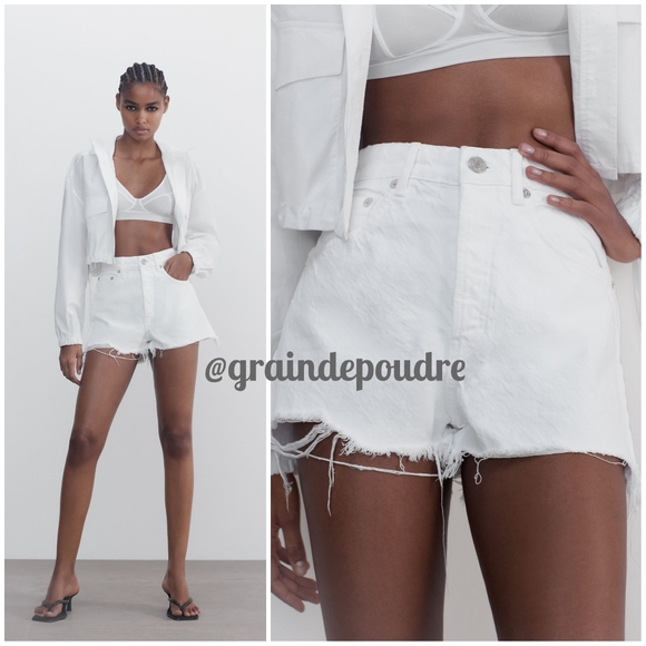 Zara Pants - New! Zara Summer White Distressed Stretch Denim High Waist Shorts 34 2